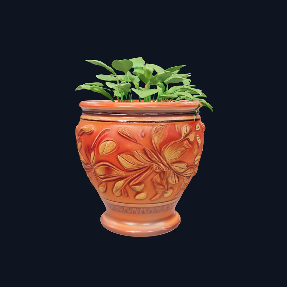Decorative Terra Cotta Flower Pot with Plant Model Pack